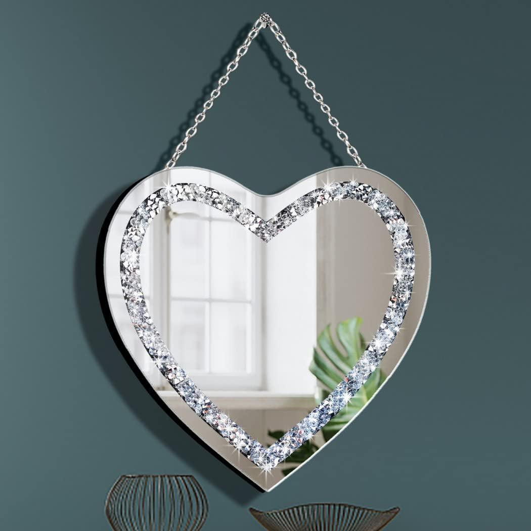 DMDFIRST Crystal Crush Diamond Heart Shaped Silver Mirror with Silver Stainless gallery