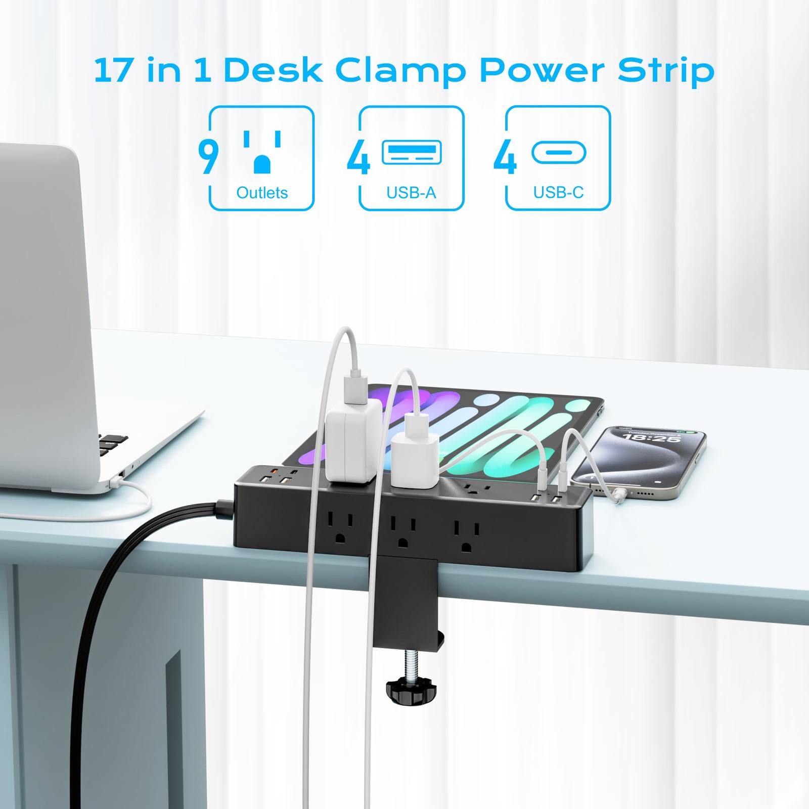 Desk Clamp Power Strip 10FT Fast Charging Station USB C Surge Protector Outlet gallery