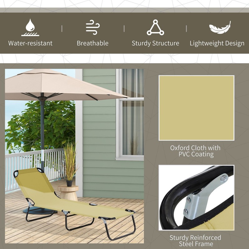 Sunbathing Folding Lounge Chair 5-Level Recline 74in Seat 265lb Beige gallery