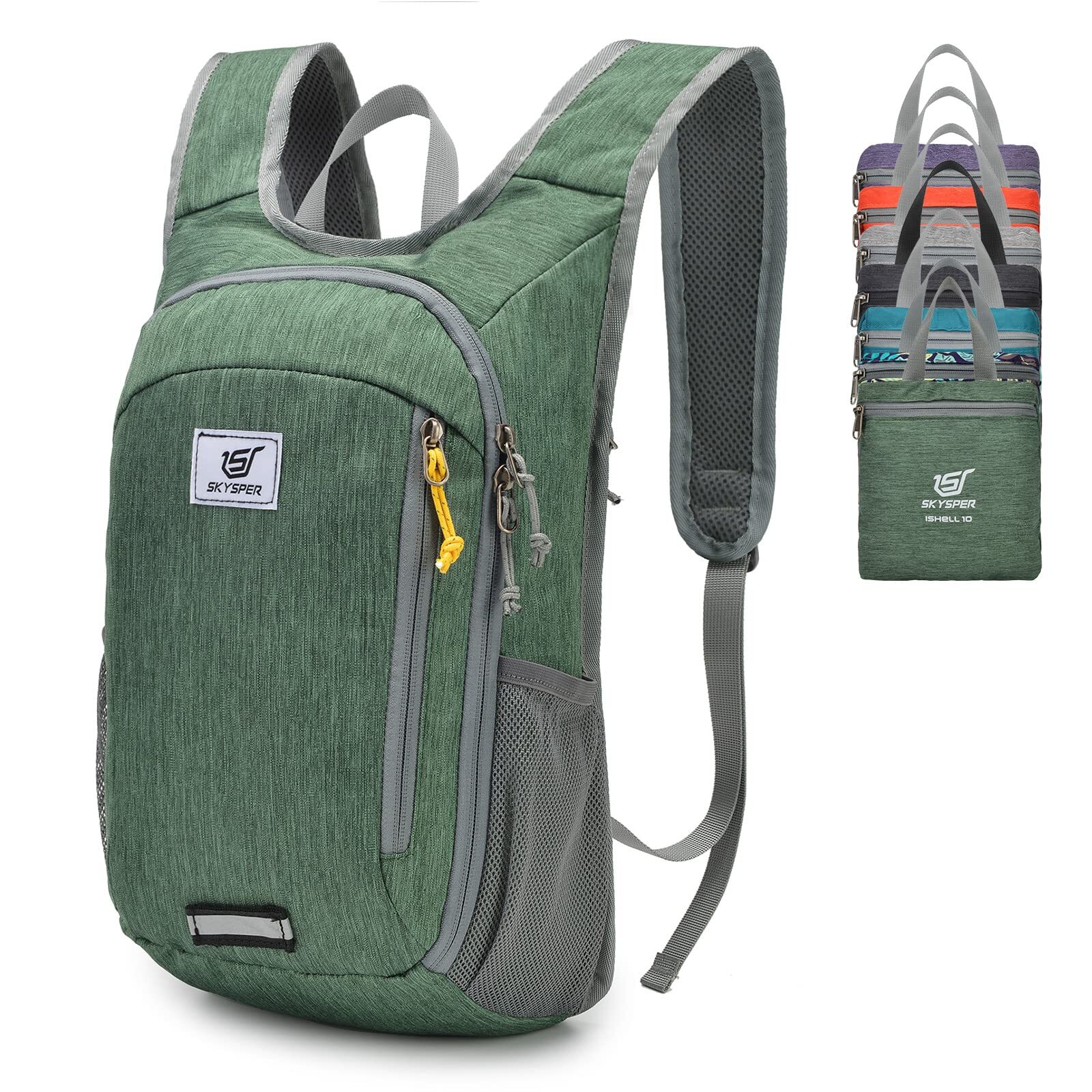 10L Small Daypack Green Hiking Backpack Packable Lightweight Travel Pack