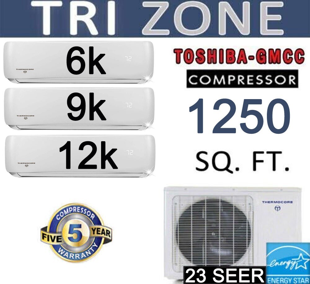 23 SEER Tri Zone Mini Split Air Conditioner/Heat Pump : 6000 + 9000 + 12000 BTU gallery
