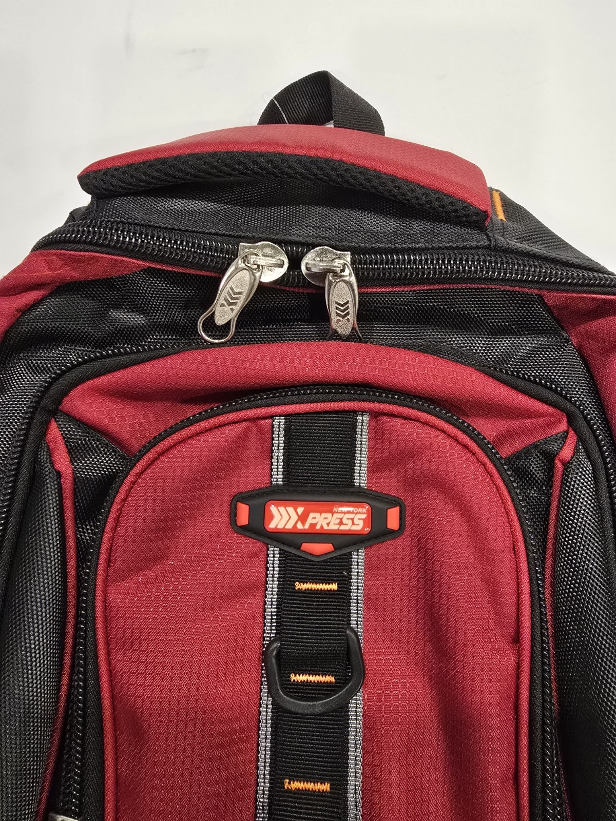 XPRESS Red Black Hiking Backpack Reflective Stripes 4 Pockets Padded Straps 2