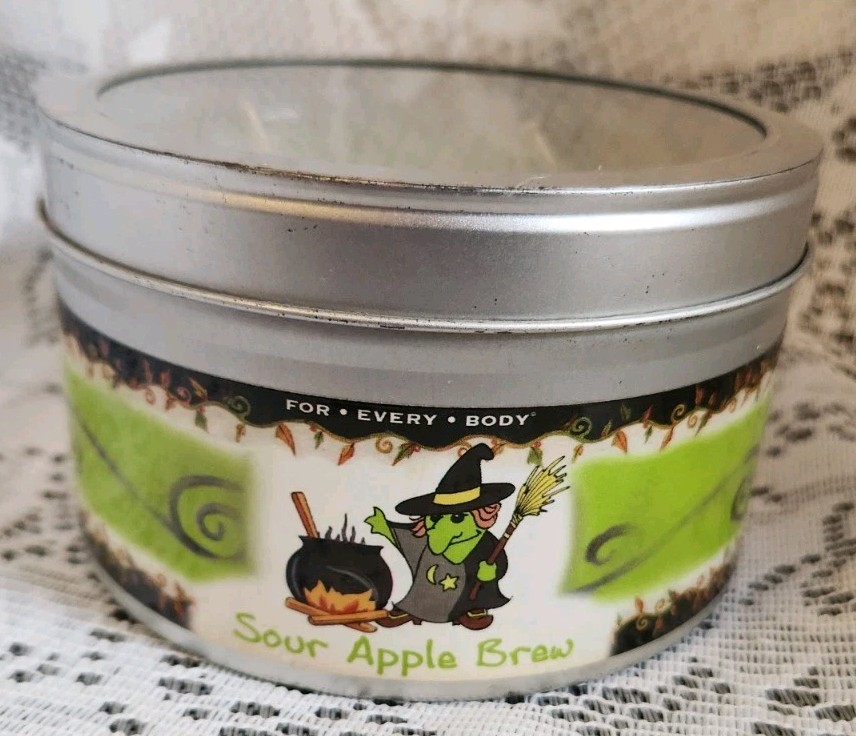 Sour Apple Brew Scented Candle Tin Witch 16 oz. Halloween Autumn Green