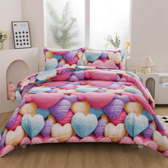 Heart Print Comforter Set Queen Size, Stereoscopic 5D Lovely Teens Romantic Comf