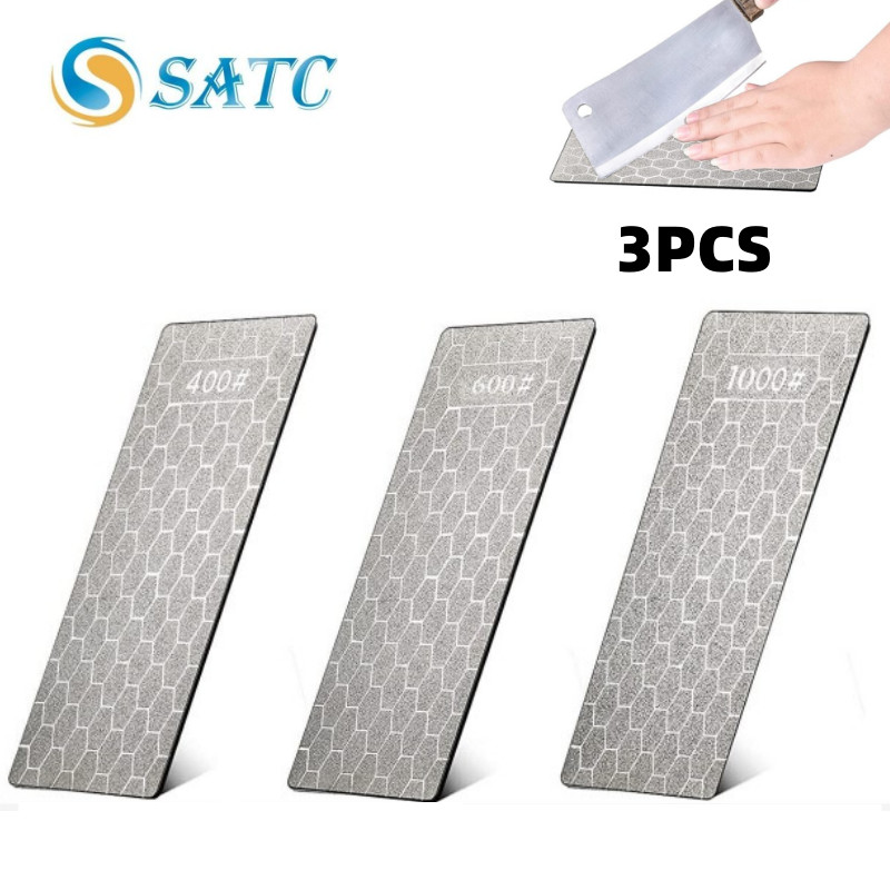 3PCS Diamond Knife Sharpener Plate Honing Bench Stone 400/600/1000 Grit Kit Set gallery