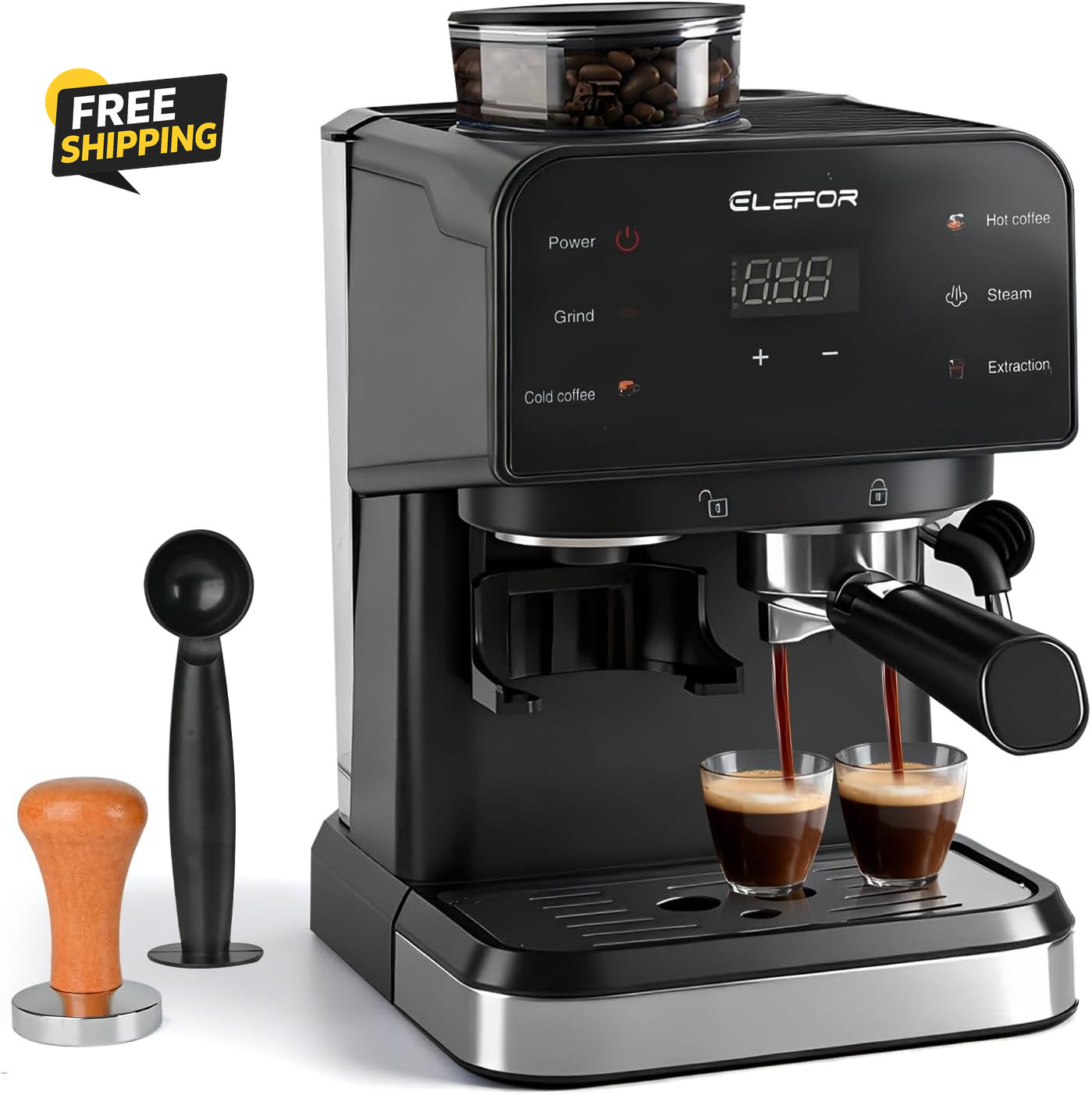 Espresso Machine 20 Bar, Coffee Maker with Grinder Black gallery
