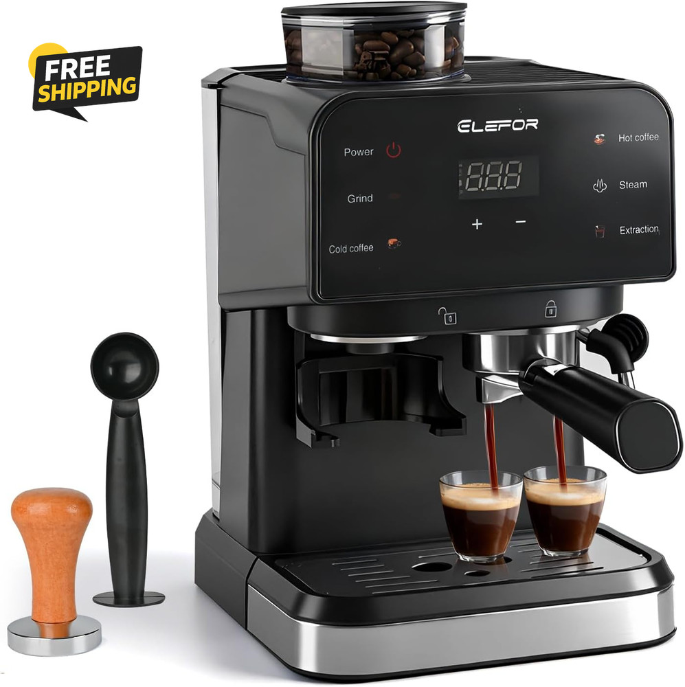 Espresso Machine 20 Bar, Coffee Maker with Grinder Black