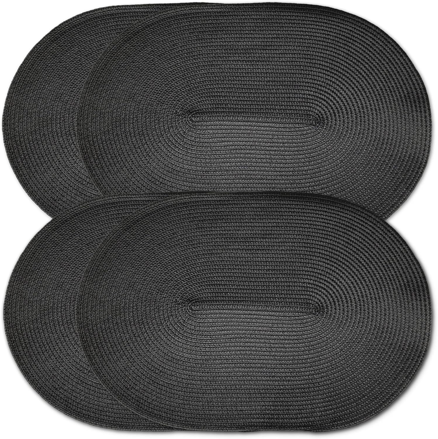 Oval Braided Woven Polypropylene Plastic Placemats (Black), Set of 4 gallery
