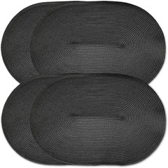 Oval Braided Woven Polypropylene Plastic Placemats (Black), Set of 4