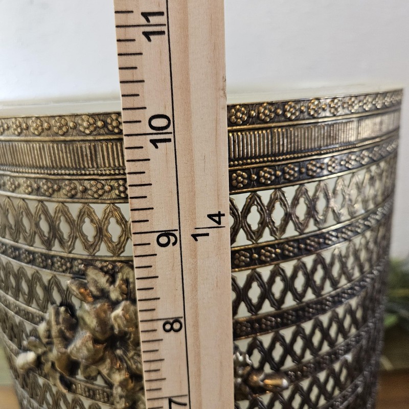 Brass Bathroom Wastebasket Victorian Footed Trash Can Gold Floral Metal Decor gallery