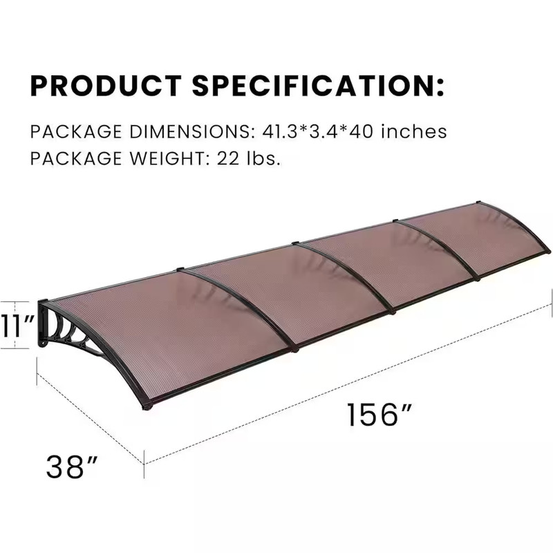 13 Ft. Polycarbonate Window Door Fixed Awning (11 In. H X 38 In. D) in Brown and gallery