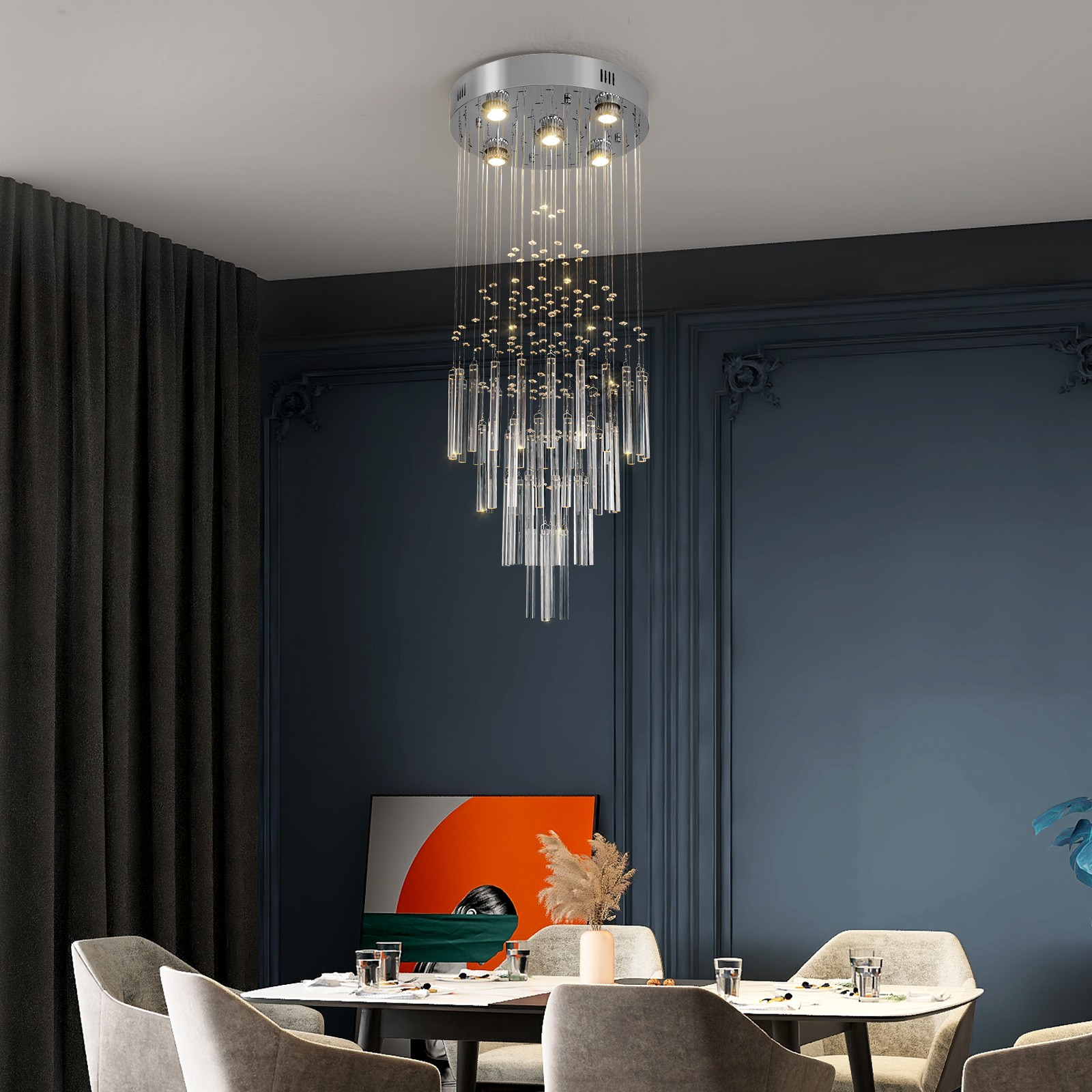 Crystal Chandelier Silver LED Modern Flush Mount Ceiling Light Home Decor GU10 gallery
