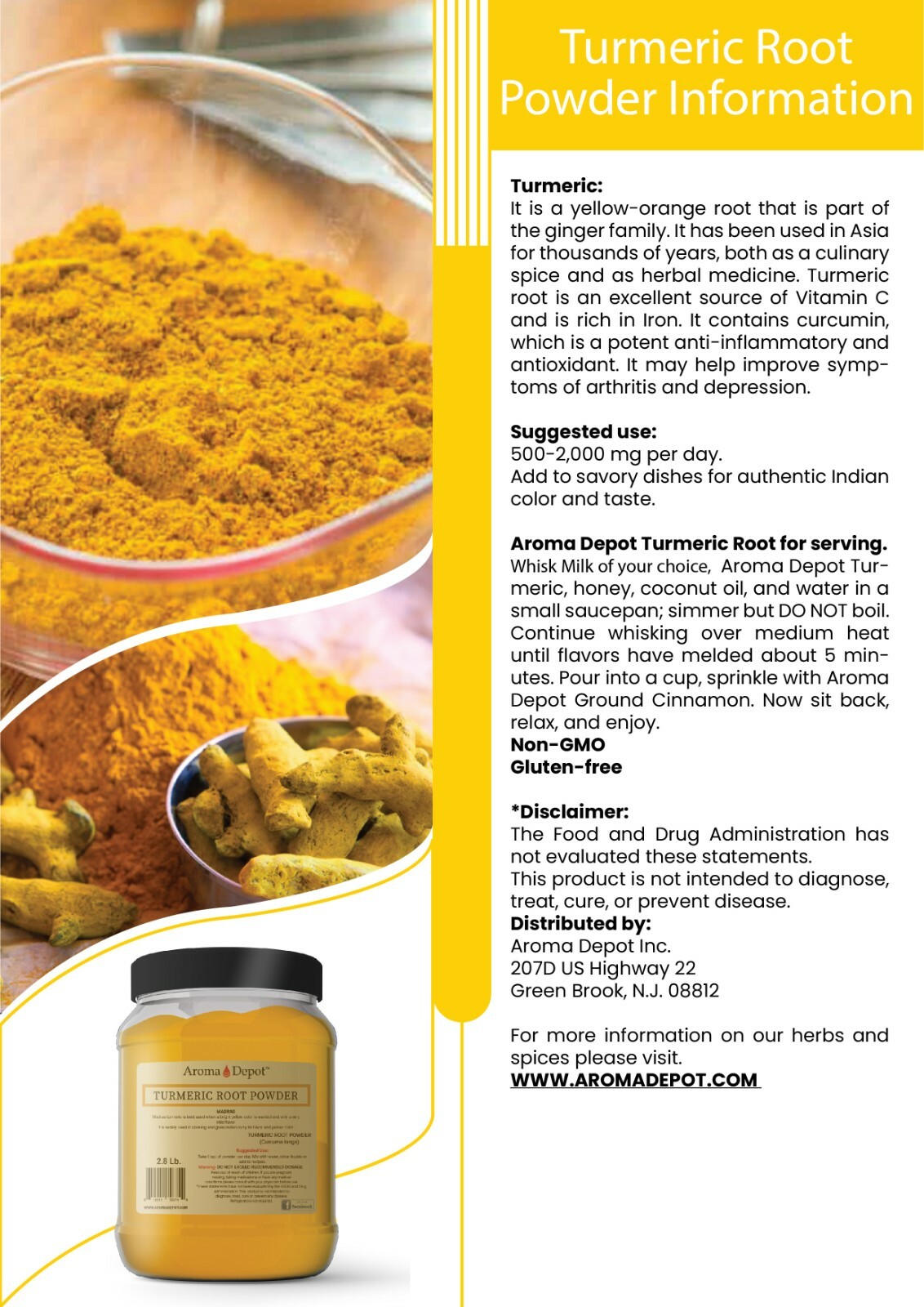 Turmeric Root Powder 8 oz. RAW Curcumin Curcuma longa 8 ounces Yellow Tumeric gallery