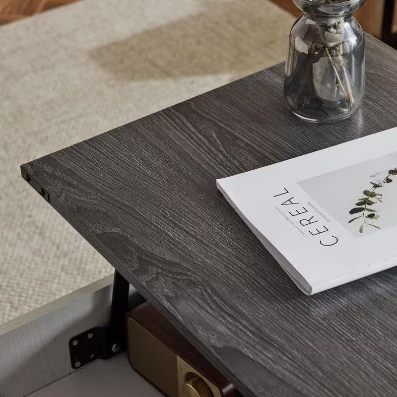 VINGLI 37. 8In Gray Rectangle MDF Coffee Table with Extendable Lifting Function gallery