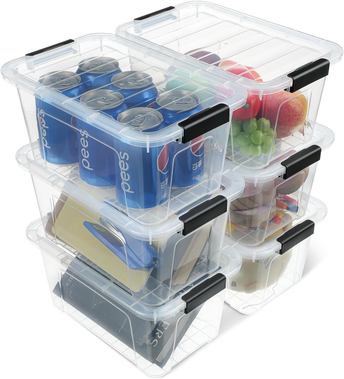 6 Pack Stackable Plastic Storage Bins With Latching Lids Clear Home Organization gallery