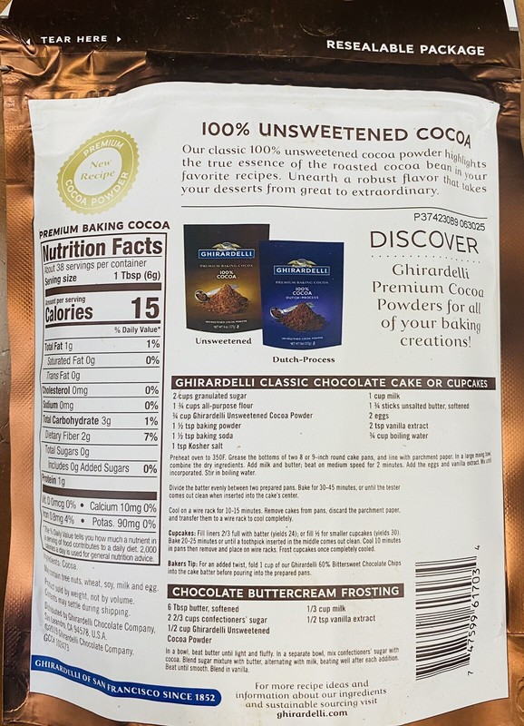GHIRARDELLI Premium Baking 100% Unsweetened Cocoa Powder 8 oz Bag gallery