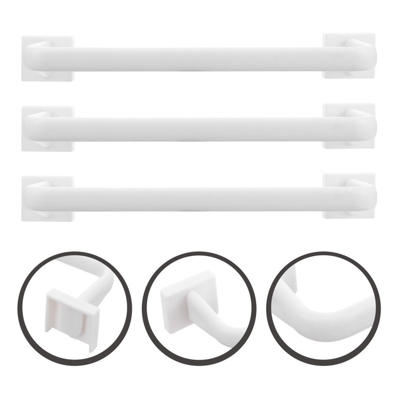 3pcs Plastic White Bathroom Towel Rack Single Bar Paste No Punch Storage Holder gallery