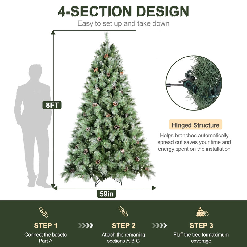 8 ft Snow Tips Artificial Christmas Tree Pre-Decorated Xmas Tree with 1858 Tips gallery