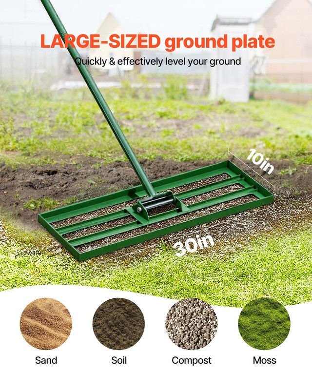 VEVOR Lawn Leveling Rake 30"x10" Level Lawn Tool with 78" Steel Extended Handle gallery