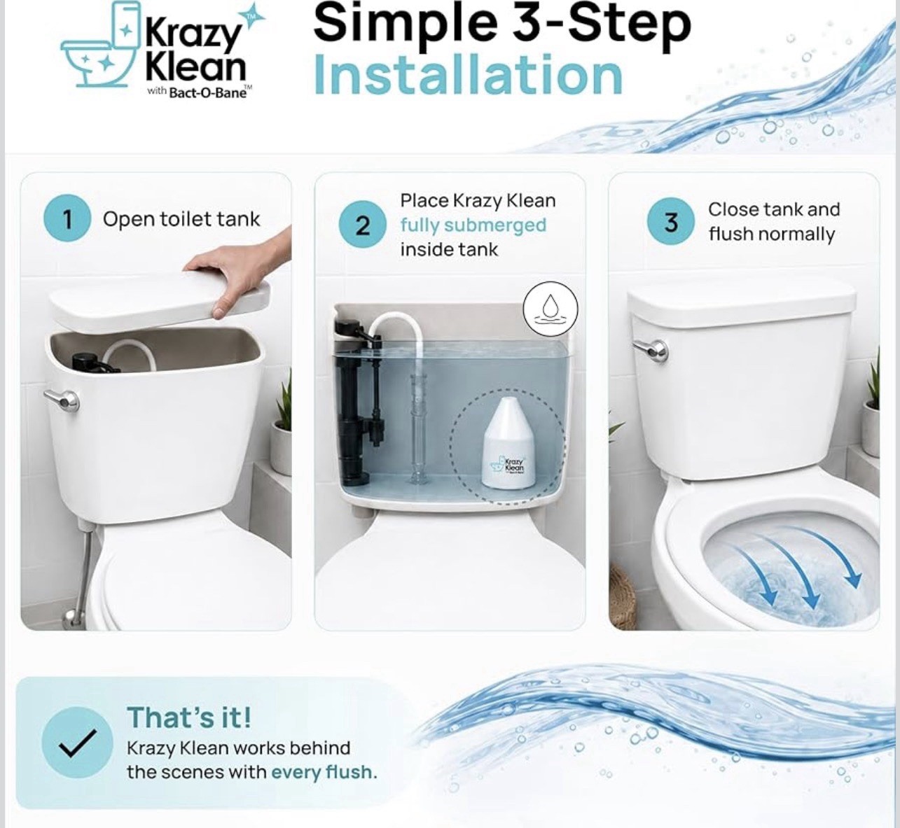 Krazy Klean Automatic Toilet Tank Cleaner Helps Reduce Buildup & Stains 1 count gallery
