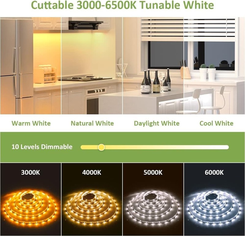 20ft Tunable White LED Strip Light kit Dimmable 3000K-6500K 24V LED Tape Ligh... gallery