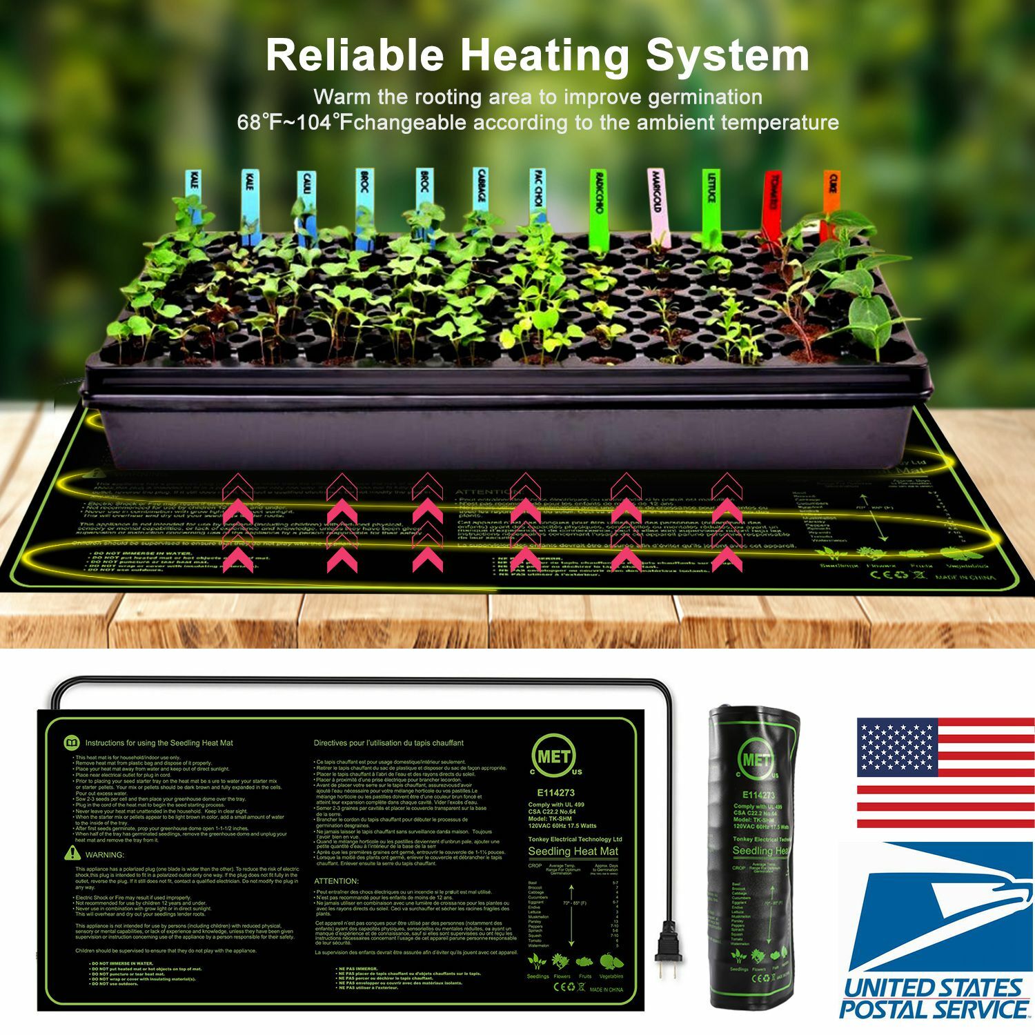 20x10" 17.5W PVC Waterproof Seedling Heat Mat Seed Germination Propagation Clone gallery