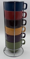 World Market Stackable Coffee Cups Set 6 Rack Colorful Stoneware Minimalist