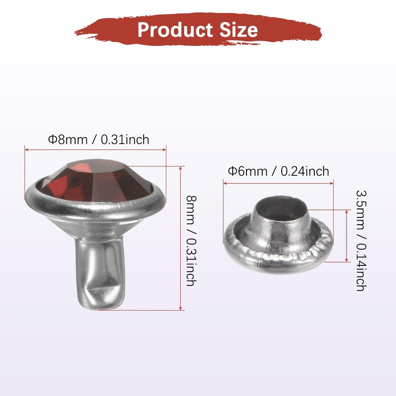 Clear Rhinestone Rivets [100pcs] - Crystal Rivets - [Deep Purple - 0.31 IN] gallery