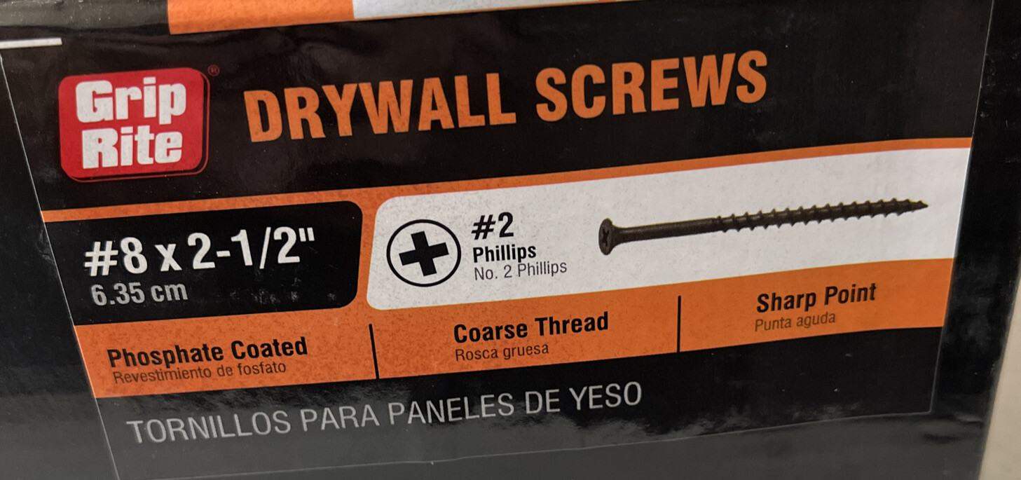 [5 Pounds-440 Screws]GRIP-RITE Drywall Screws #8 x 2 1/2” Philips Coarse Thread gallery
