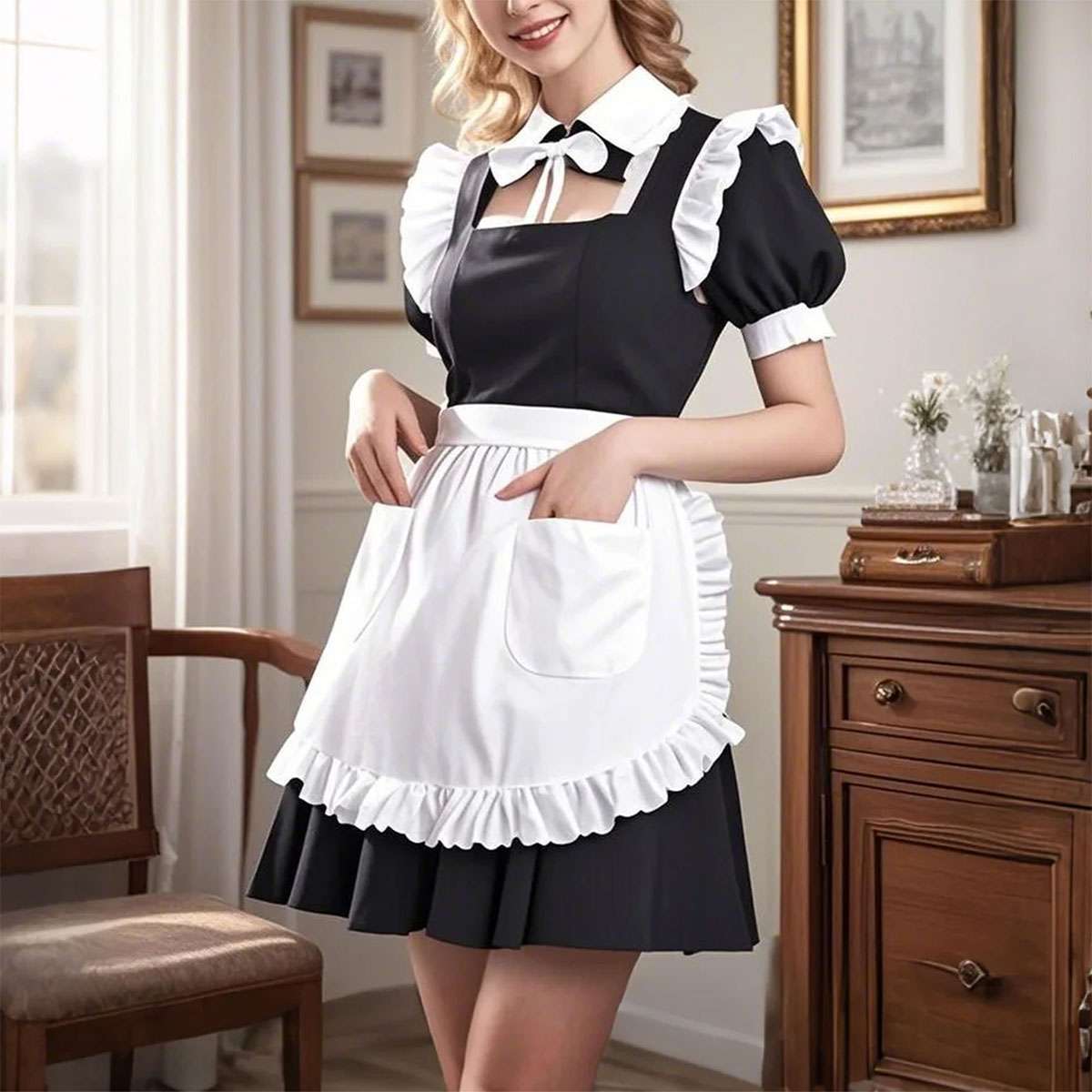 Women Apron with Pockets Kitchen Cooking Vintage Skirt Cute Ruffle Dress Costume gallery