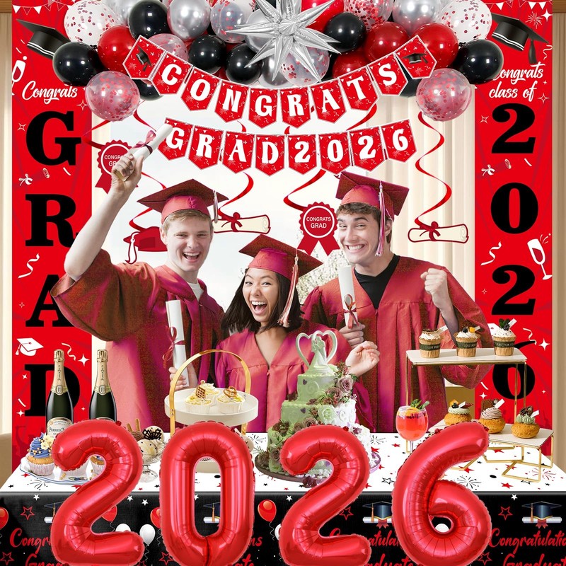 Graduation Decorations 2026, Red and Black Grad Decorations Class of 2026, Gr... gallery