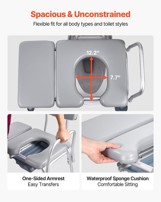 Bedside Commode Chair, 500 lbs Weight Capacity, 4-in-1 Portable Toilet and Raise gallery