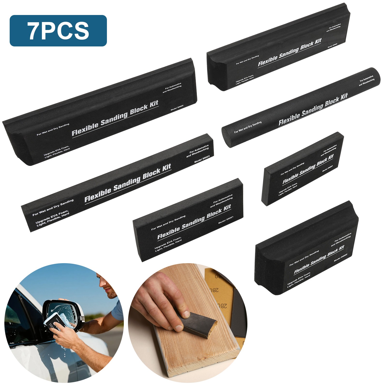 7Pcs Sanding Block Kit Flexible EVA Foam Wet or Dry for Automotive or Woodwork gallery