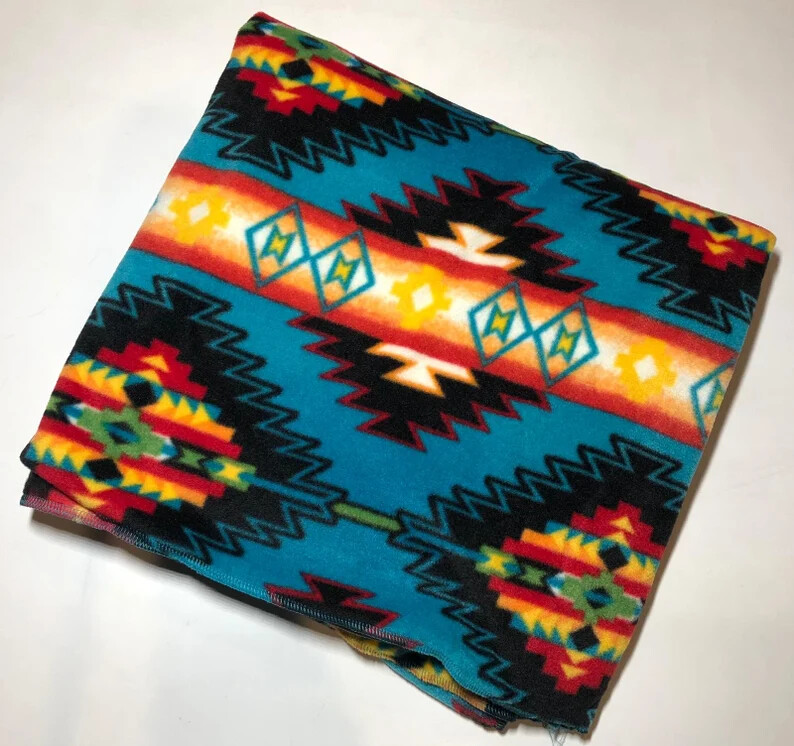 ZooFleece Blue Southwestern Aztec Native American Throw Bedding Blanket 50X60" gallery