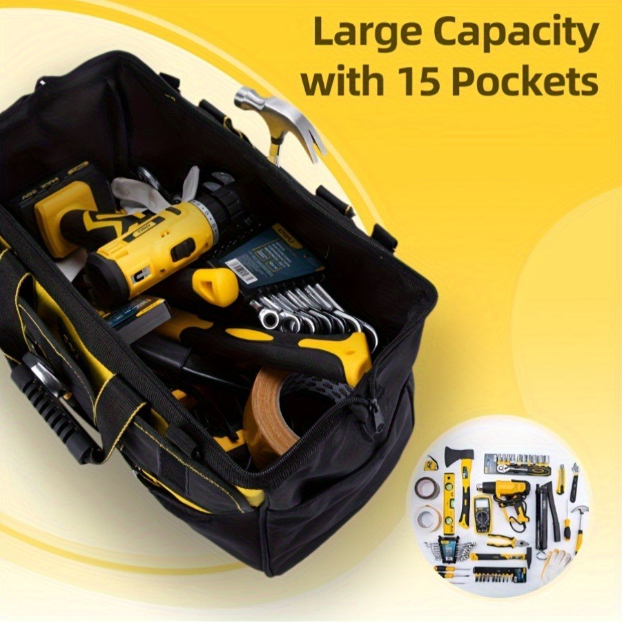 13 Inch Heavy Duty Contractor Tool Bag with 15 Pockets and Adjustable Strap gallery