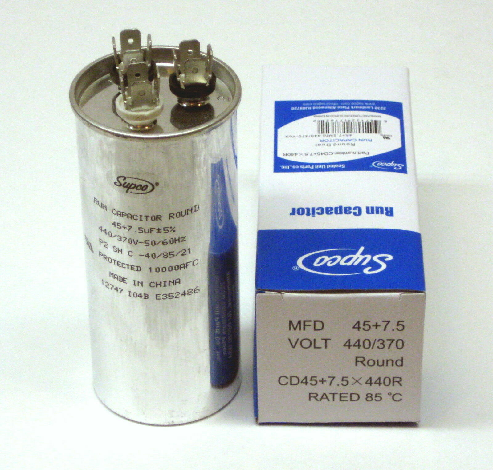 Air Conditioning HVAC Round Dual Motor Run Capacitor 45 + 7.5 MFD 440 Volt gallery