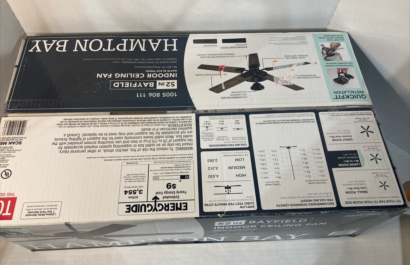 Hampton Bay Bayfield 52 inch Indoor Matte Black Dry Rated Downrod Ceiling Fan gallery