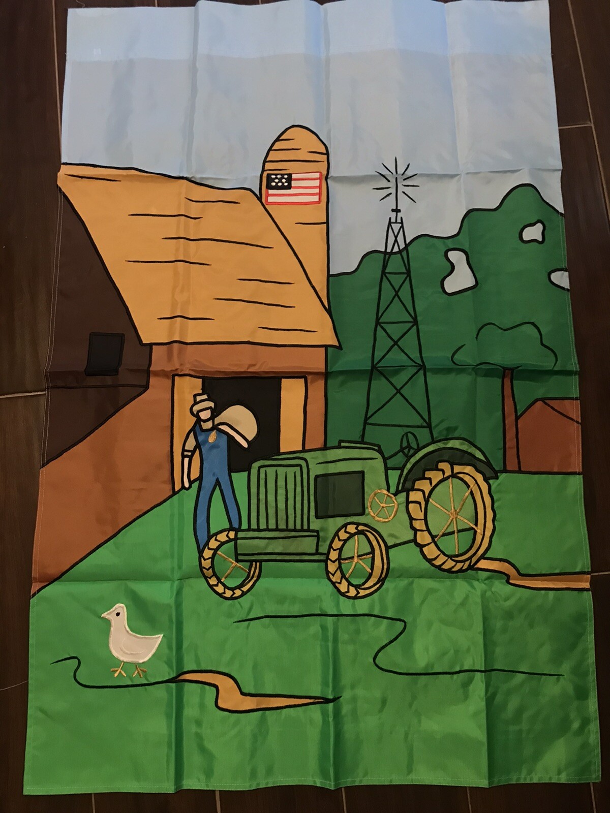 VTG Tractor Large Yard Flag Winter Fall Summer Applique Lot of 3 Outdoor HTF gallery