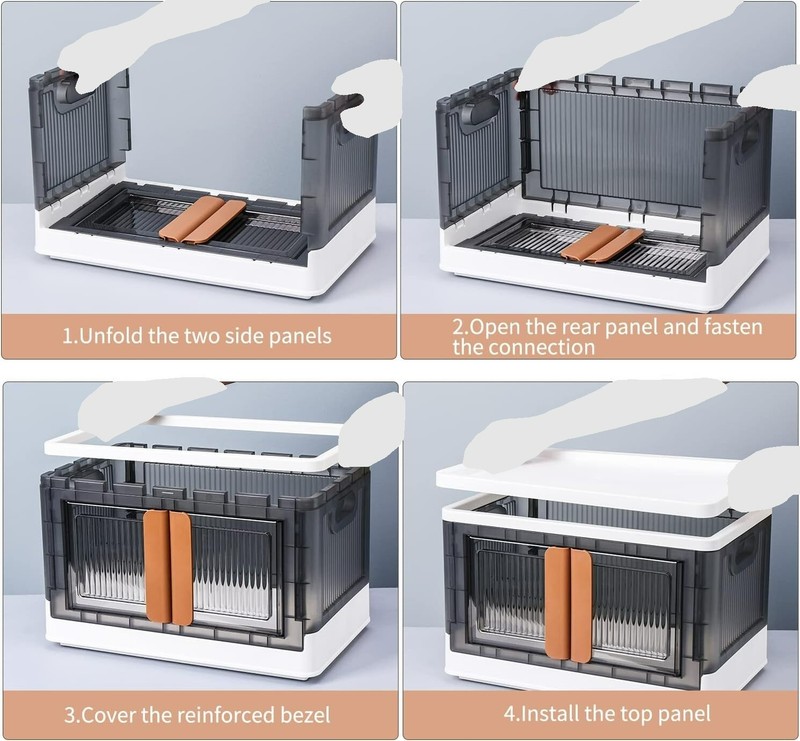 3 Pack - Collapsible Stackable Plastic Storage Bins - With Doors - 25 Gal. gallery