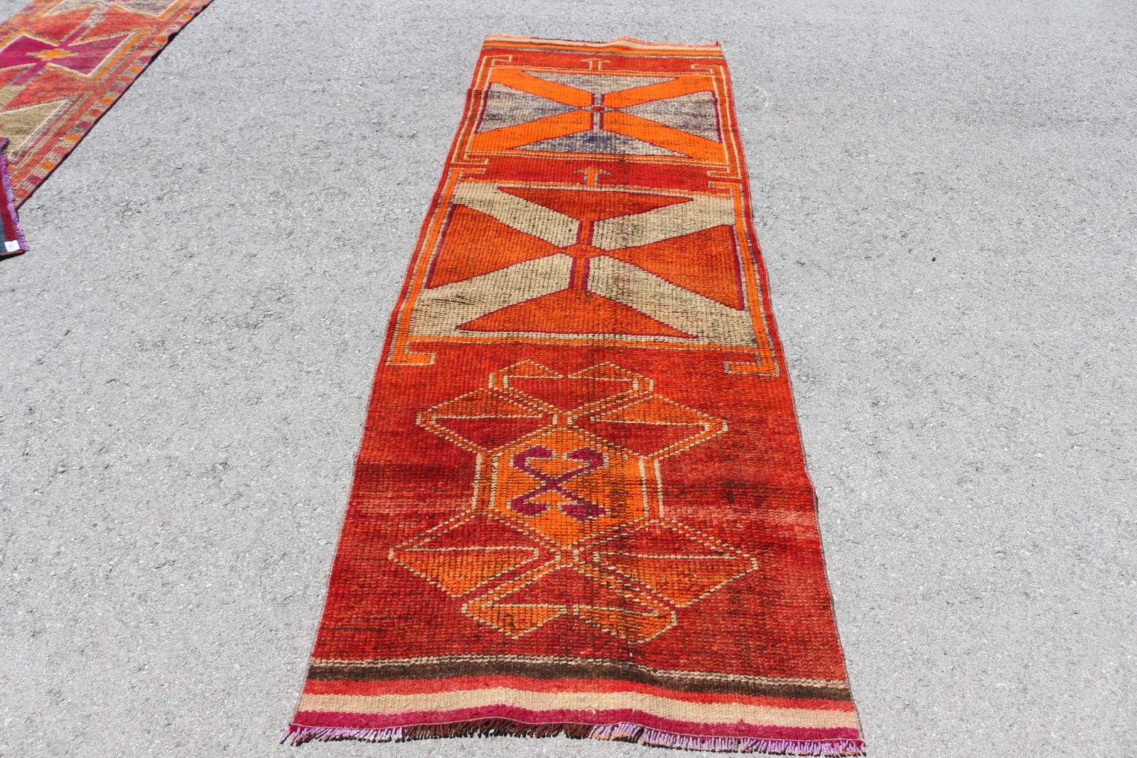 Turkish Rug, 2,9x9,4 ft Runner Vintage Rug, Herki Red Orange Floral Rug gallery