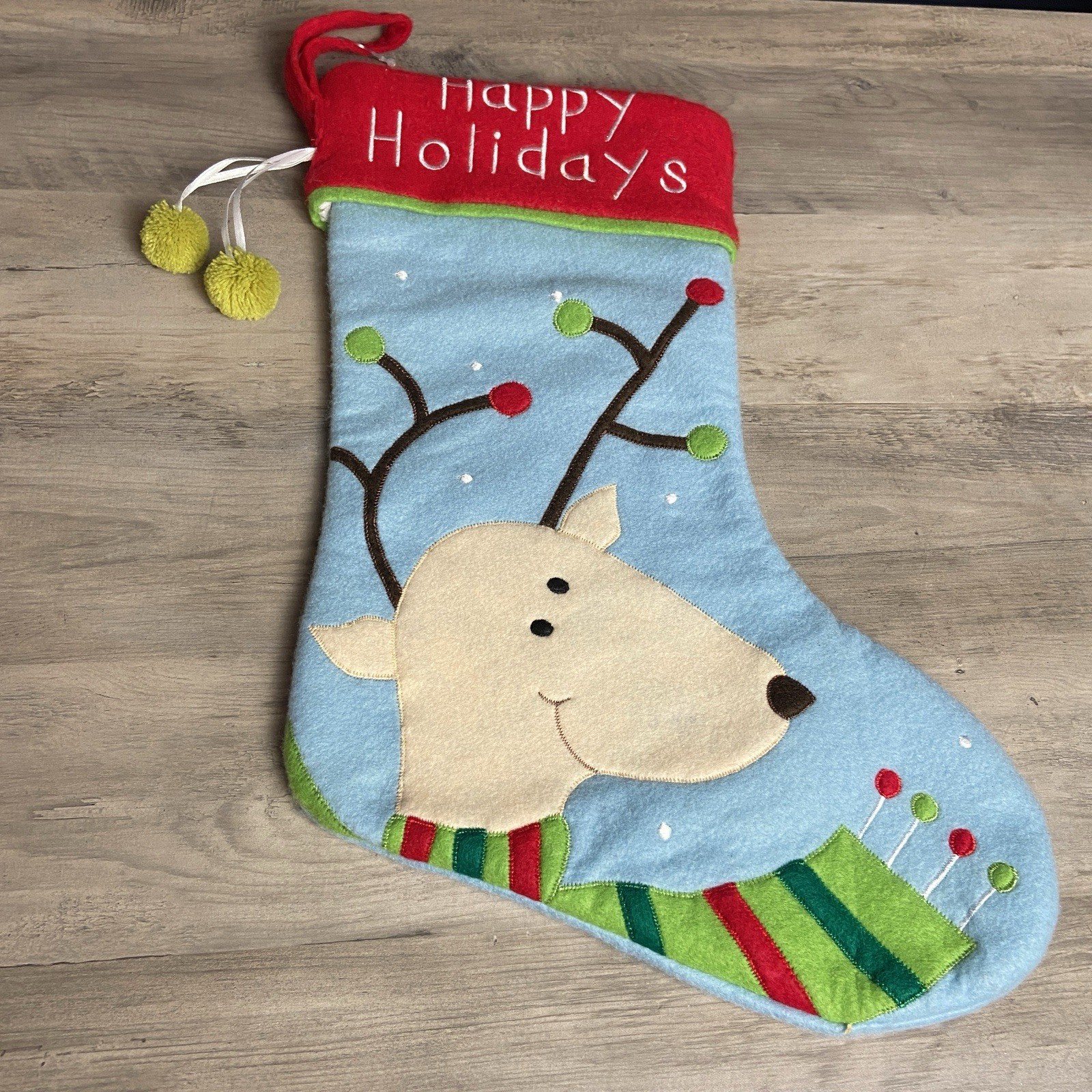 Christmas Stocking, Festive Reindeer Holiday Stocking - Red, Blue, Green gallery