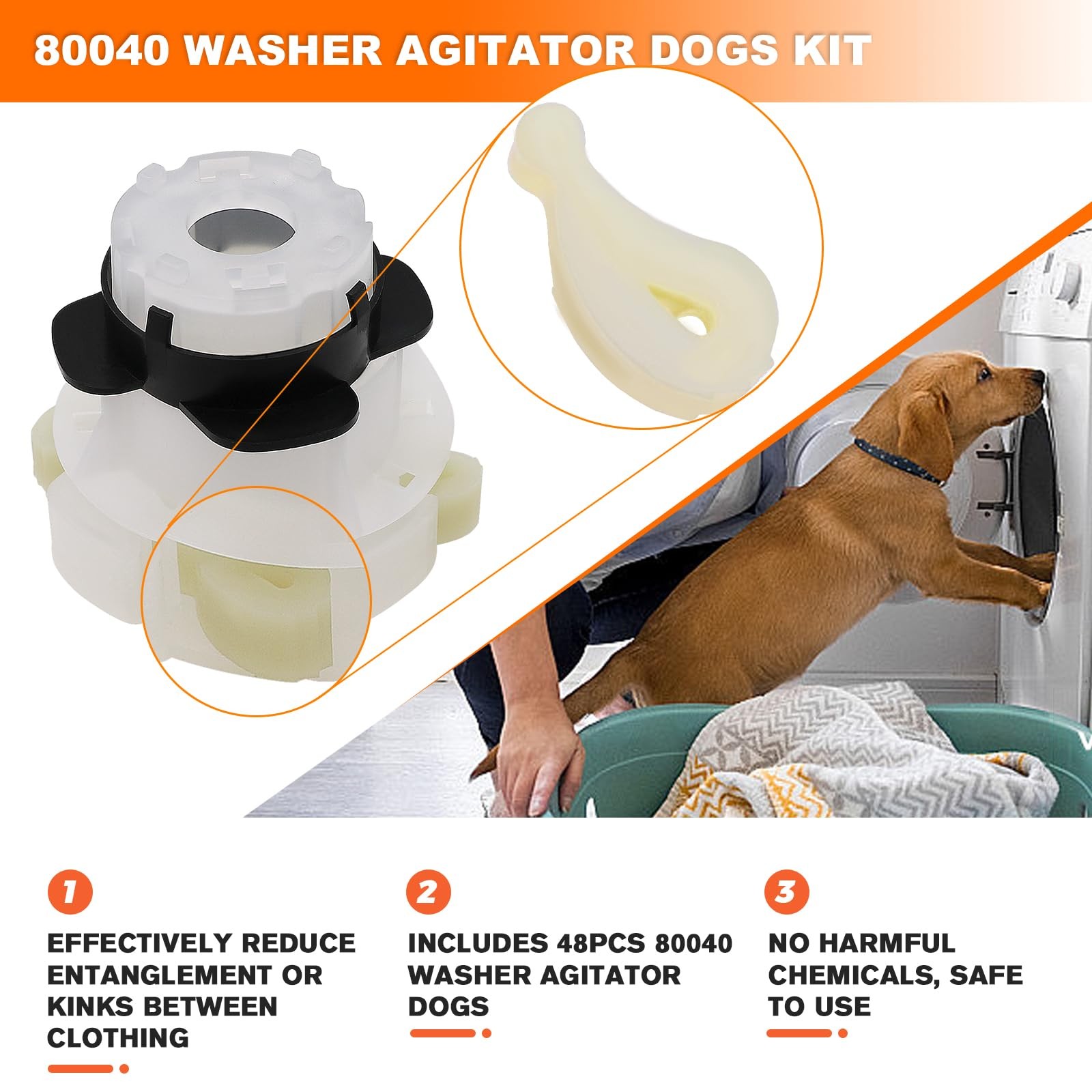 80040 Washer Agitator Dogs Kit by Beaquicy - Replacement 0.4375 inches, White gallery