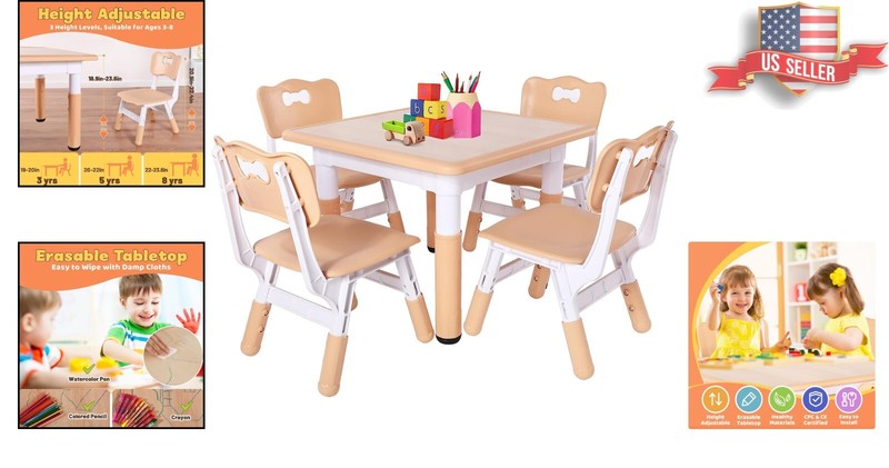 Sturdy & Versatile Height Adjustable Kids Table - Ages 3-8 - CPC & CE Approved gallery