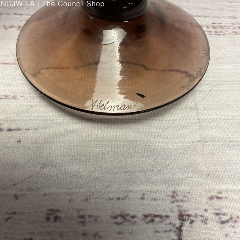 Stuart Abelman Signed Iridescent Pulled Feather Art Glass 9" Goblet 1980 gallery