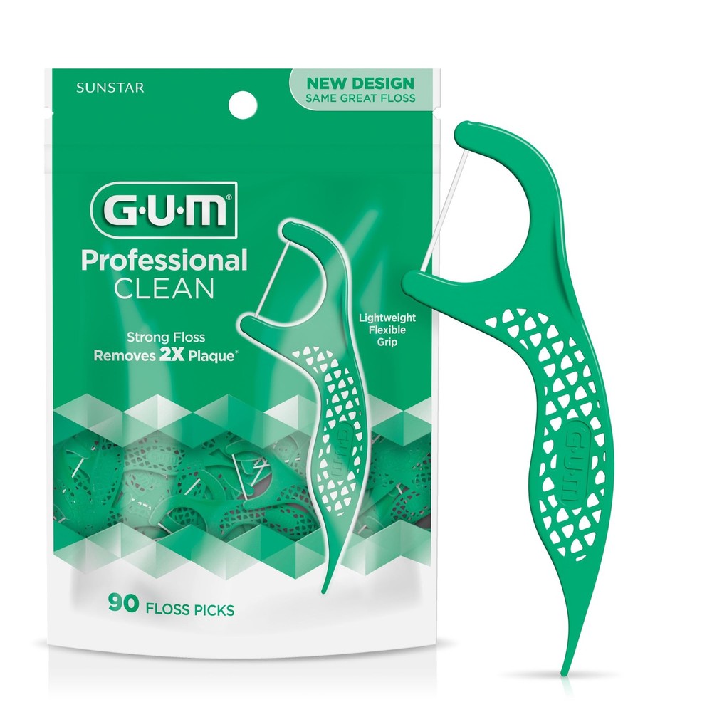GUM Professional Clean Floss Picks - Extra Strong Shred-Resistant Floss, Easy Gr