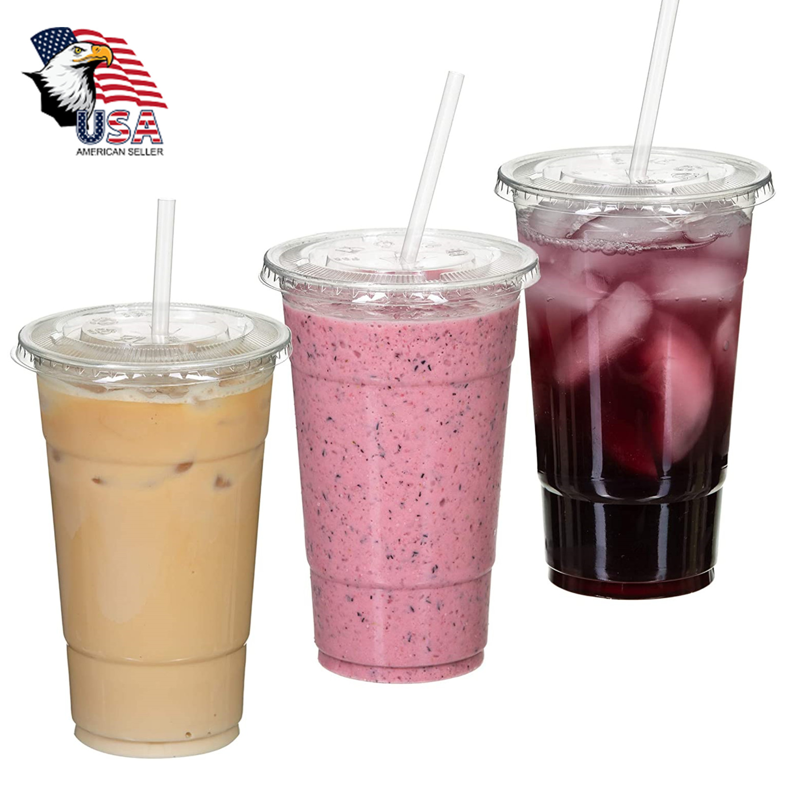 PET Clear Plastic Cups With Lids and Straws For Cold Drinks at Parties gallery
