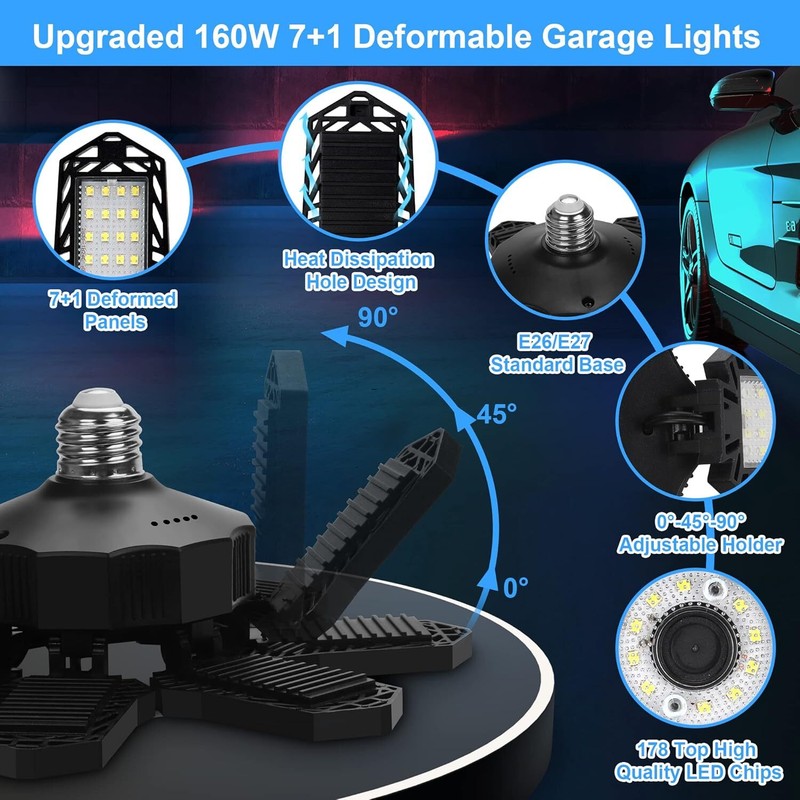 250000LM Deformable Garage Light E26/E27 Screw In Ceiling LED Work Shop HR gallery