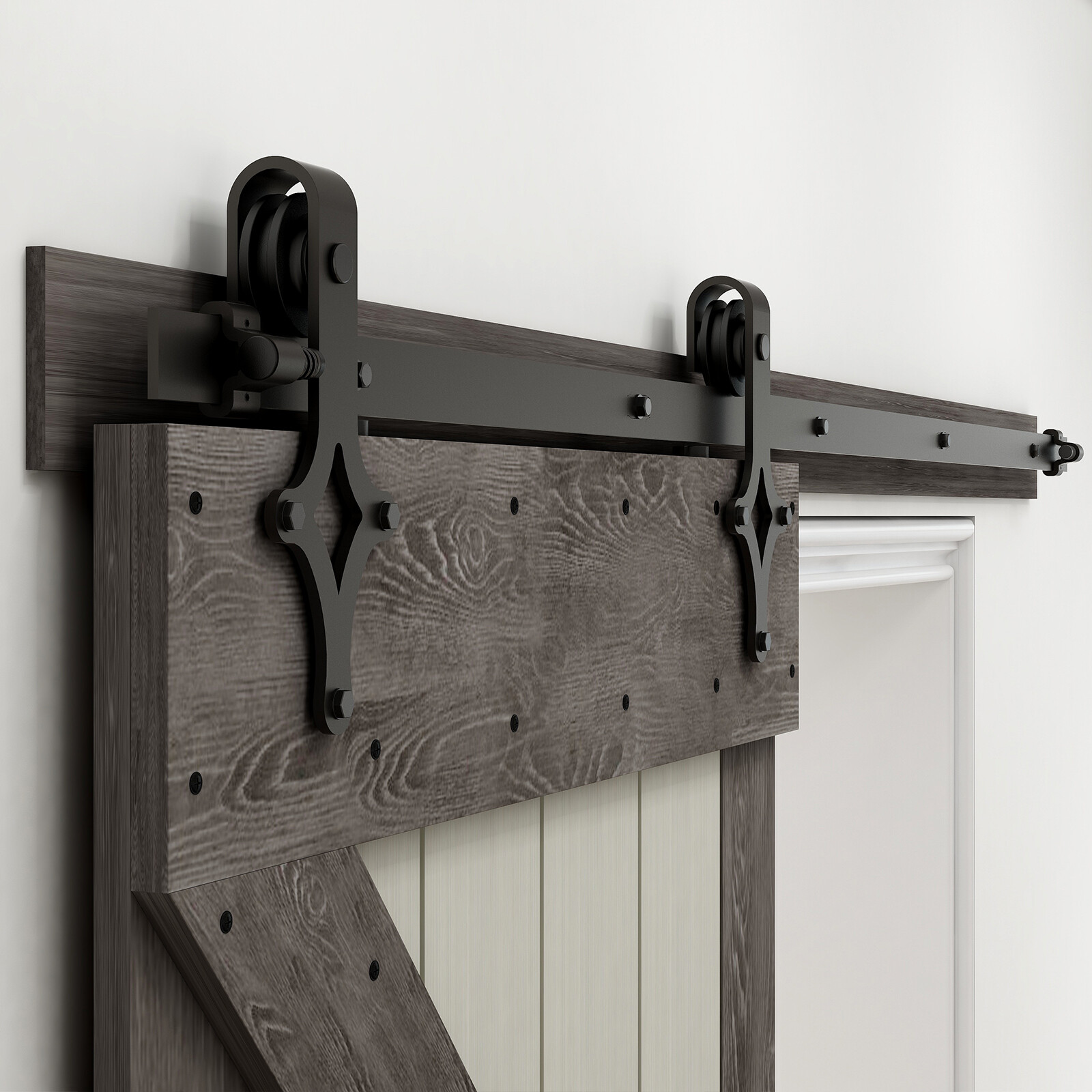 CCJH 4FT-20FT Sliding Barn Door Hardware Kit Track For One/Two Wood Doors gallery