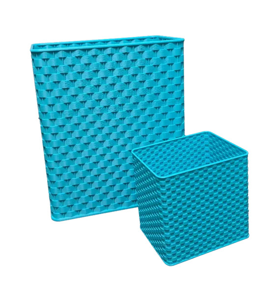 Blue Wicker Wastebasket W/Accessory Holder/Bathroom/Kids/Teens/Adults/Stylish gallery