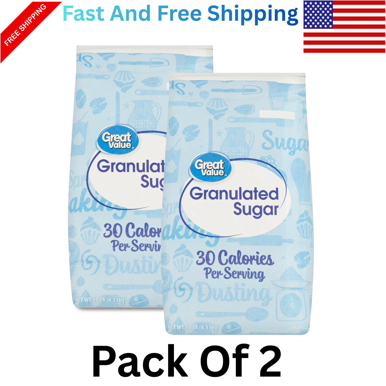 Great Value Pure Granulated Sugar, 10lb,New (2 Pack) gallery